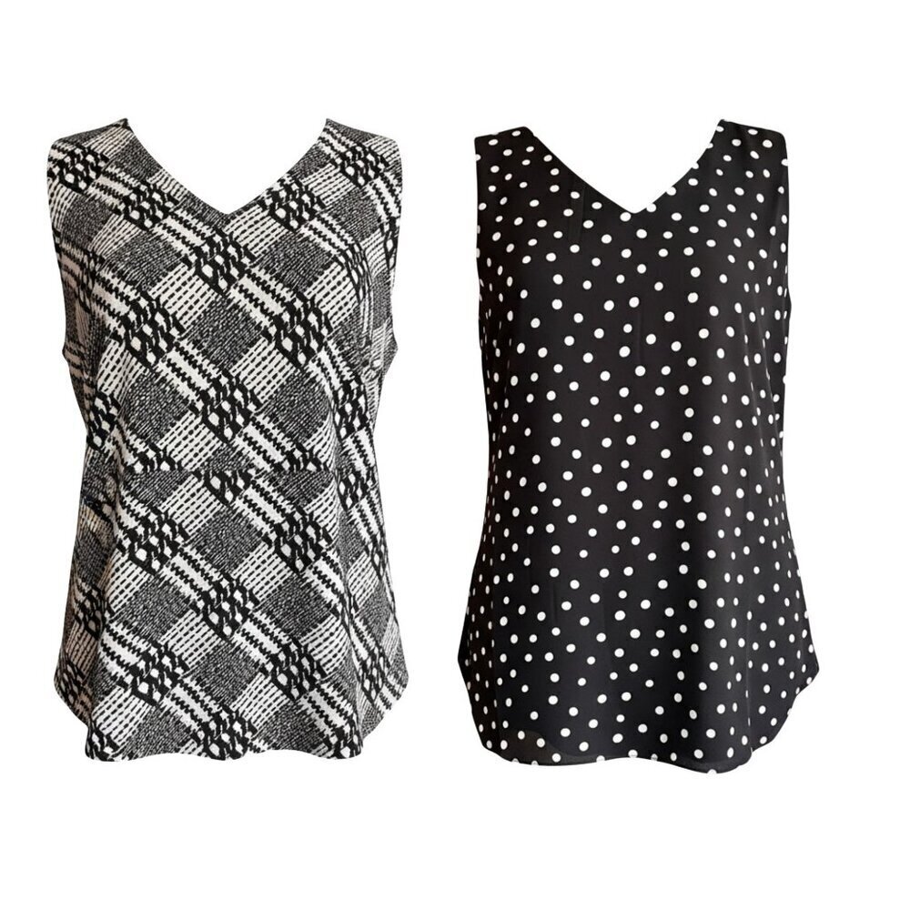 Chico’s Reversible Sleeveless Top — Plaid & Polka Dot, V-Neck Size 10/12
